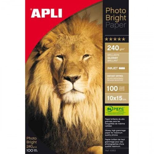 APLI PAPEL FOTOGRÁFICO BRILLANTE 240 GR. TAMAÑO 10X15 CM - 100 HOJAS -