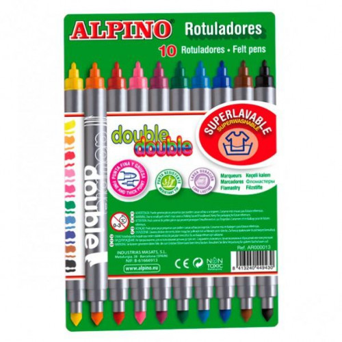 ALPINO ESTUCHE 10 ROTULADORES DOUBLE DOBLE PUNTA COLORES SURTIDOS