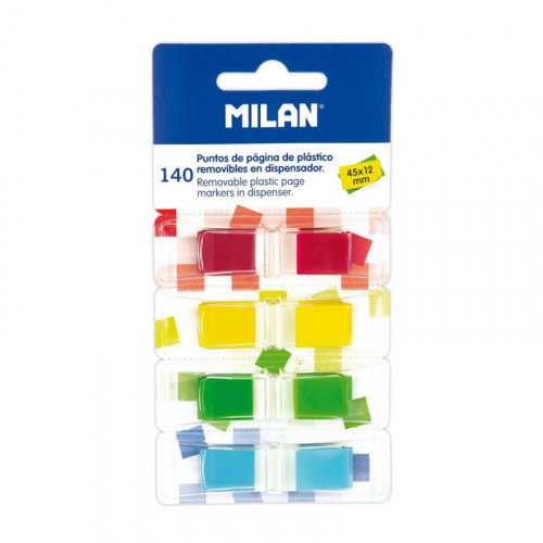 MILAN MARCADORES DE PÁGINA REMOVIBLES 140 PUNTOS 45X12MM 4 COLORES TRANSPARENTES