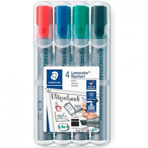 STAEDTLER MARCADOR 356 LUMOCOLOR FLIPCHART MARKER COLORES SURTIDOS -ESTUCHE 4U-