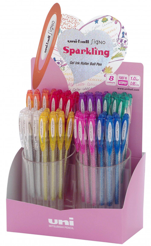 UNIBALL EXPOSITOR ROLLERBALL SIGNO UM-120SP/4D SURTIDO AZUL-ROJO-VERDE-ROSA-NARANJA-VIOLETA-PLATA-ORO-48U-