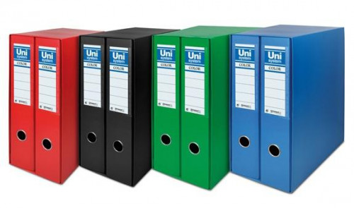 UNISYSTEM BOX COLOR MÓDULO 2 ARCHIVADORES PALANCA 65MM A4 FORRADOS PP ROJO