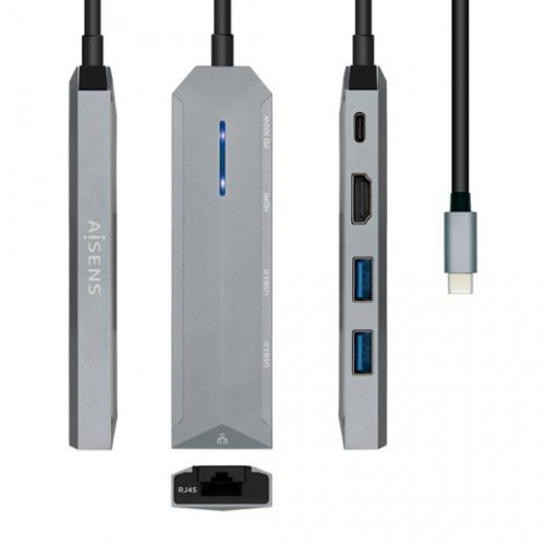 AISENS DOCK STATION 5 EN 1 USB-C A 1XHDMI, 1XRJ45,  2XUSB, 1XPD, GRIS