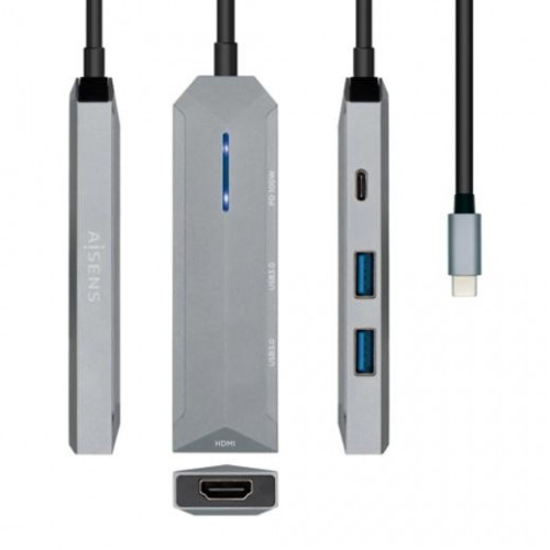 AISENS DOCK STATION 4 EN 1 USB-C A 1XHDMI, 2XUSB, 1XPD, GRIS
