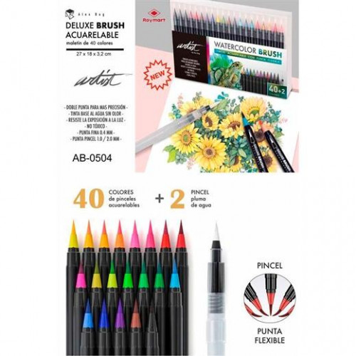ALEX BOG ROTULADORES DELUXE BRUSH ACUARELABLE PINCEL ESTUCHE 40+2 C/SURTIDOS