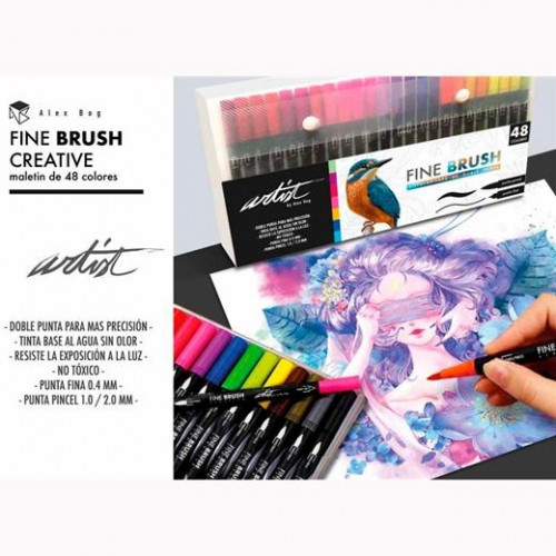 ALEX BOG MALETÍN 48 ROTULADORES FINE BRUSH CREATIVE GAMA ARTIST 2 PUNTAS C/SURTIDOS