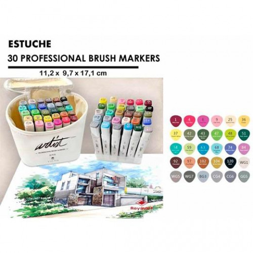 ALEX BOG ROTULADORES CANVAS LUXE PROFESSIONAL BRUSH MARKER DOBLE PUNTA BISELADA/PINCEL ESTUCHE 30 C/SURTIDOS