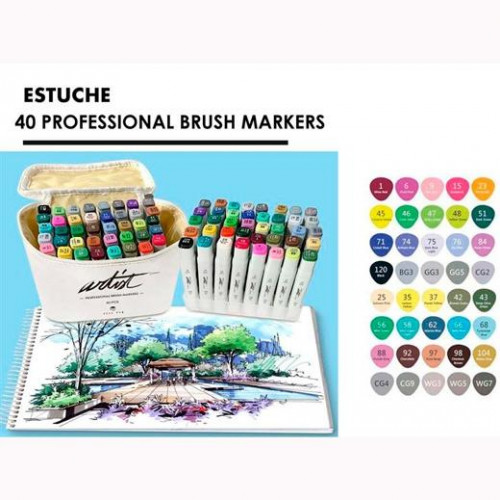 ALEX BOG ROTULADORES CANVAS LUXE PROFESSIONAL BRUSH MARKET DOBLE PUNTA BISELADA / PINCEL C/SURTIDOS EN ESTUCHE DE 40