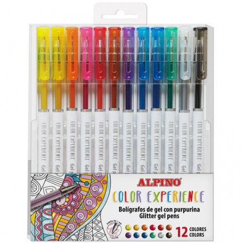 ALPINO BOLÍGRAFOS COLOR EXPERIENCE GLITTER GEL PENS PURPURINA ESTUCHE DE 12 C/SURTIDOS