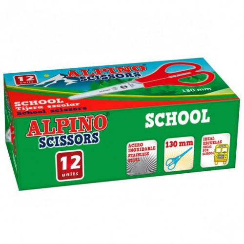 ALPINO TIJERAS ESCOLARES SCHOOL ESPECIAL ACERO INOXIDABLE CAJA DE 12 C/SURTIDOS