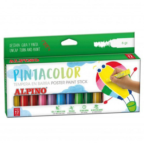 ALPINO TÉMPERAS EN BARRA PINTACOLOR 90MM ESTUCHE DE 12 C/SURTIDOS