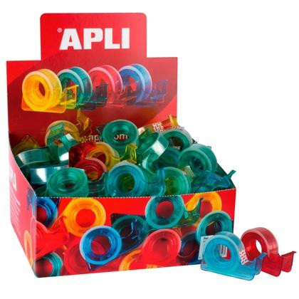 APLI CINTA ADHESIVA TRANSPARENTE ROLLO 15MM X 10M C/DISPENSADOR EXPOSITOR 60U C/SURTIDOS