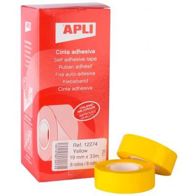 APLI CINTA ADHESIVA SILENCIOSA ROLLO 19MM X 33M PP CAJA 8U AMARILLO APLI CINTA ADHESIVA SILENCIOSA ROLLO 19MM X 33M PP CAJA 8U AMARILLO