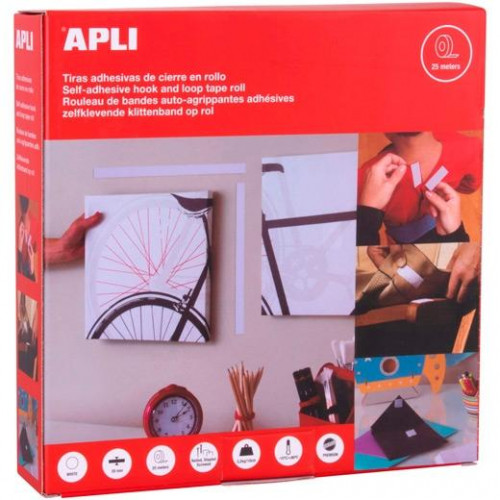 APLI CINTA GANCHO BUCLE ADHESIVA CIERRE TIPO VELCRO ROLLO 20MMX25M BLANCO