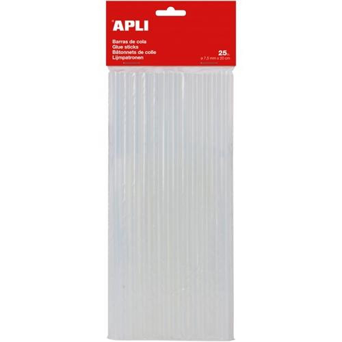 APLI PACK 25 BARRAS ADHESIVAS PARA PISTOLA DE SILICONA CALIENTE Ø7,5MM X 20CM TRANSPARENTES