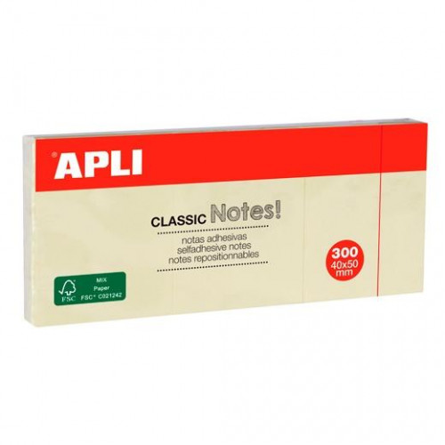APLI NOTAS ADHESIVAS CLASICAS 40X50MM AMARILLAS 3 BLOCS DE 100H -12U-
