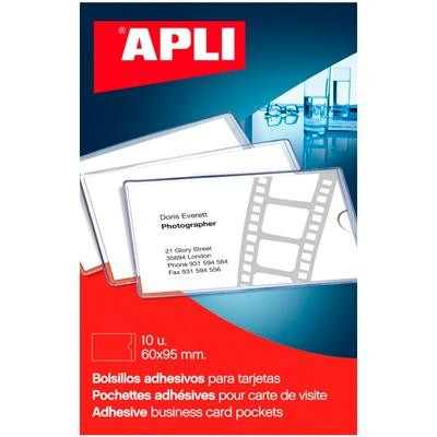 APLI BOLSILLOS ADHESIVOS TARJETAS 95X60 MM TRANSPARENTE CAJA 10U