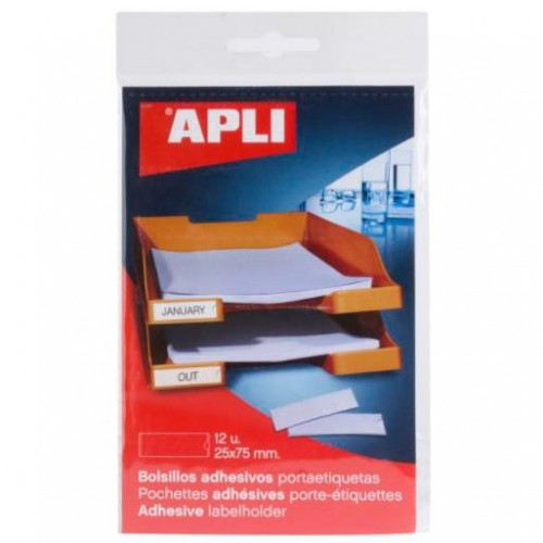 APLI BOLSILLOS ADHESIVOS PORTAETIQUETAS 25X75MM BOLSA DE 12 TRANSPARENTE APLI BOLSILLOS ADHESIVOS PORTAETIQUETAS 25X75MM BOLSA DE 12 TRANSPARENTE