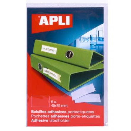 APLI BOLSILLOS ADHESIVOS PORTAETIQUETAS 45X75MM BOLSA DE 6 TRANSPARENTE