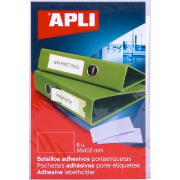 APLI BOLSILLOS ADHESIVOS PORTAETIQUETAS 55X102MM BOLSA DE 6 TRANSPARENTE