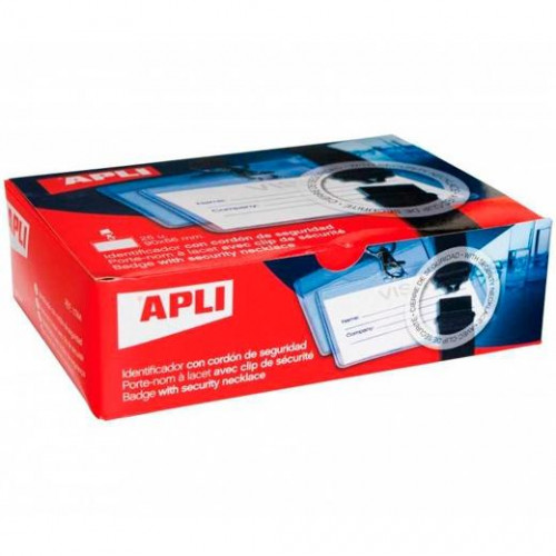 APLI CAJA DE 25 IDENTIFICADOR HORIZONTAL 90X56MM CON CORDÓN DE SEGURIDAD APLI CAJA DE 25 IDENTIFICADOR HORIZONTAL 90X56MM CON CORDÓN DE SEGURIDAD