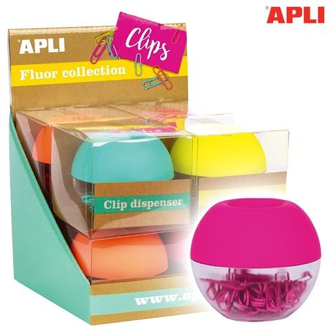 APLI PORTACLIPS REDONDO CON 50 CLIPS COLORES SURTIDOS