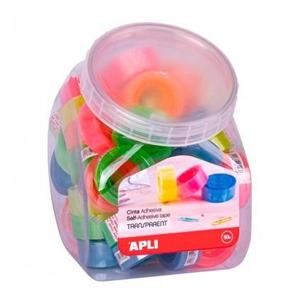 APLI CINTA ADHESIVA TRANSPARENTE ROLLO 19MM X 20M EXPOSITOR 50U C/SURTIDOS FLUORESCENTES