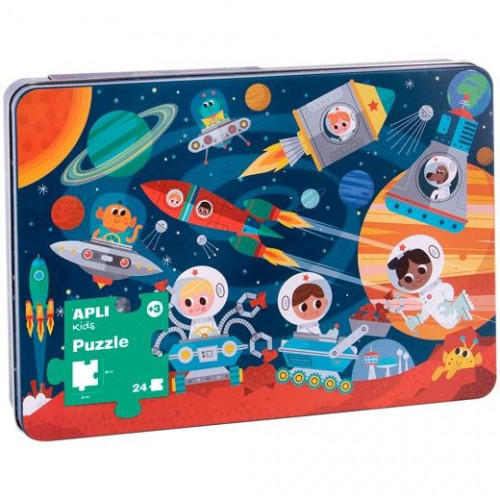 APLI PUZZLE TEMÁTICA EL ESPACIO 24 PIEZAS CAJA METÁLICA +3 AÑOS