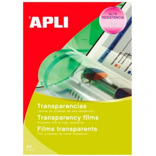 APLI TRANSPARENCIAS SIN BANDA PARA COPY CARGA 1 A 1 LÁMINA POLIESTER A4 100 MICRAS 100 HOJAS APLI TRANSPARENCIAS SIN BANDA PARA COPY CARGA 1 A 1 LÁMINA POLIESTER A4 100 MICRAS 100 HOJAS