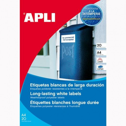 APLI ETIQUETAS ADHESIVAS 64,6X33,8MM LÁSER C/RECTOS 24 X 20H POLIÉSTER BLANCO
