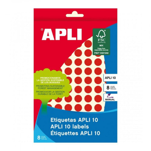APLI ETIQUETAS ADHESIVAS CIRCULARES Ø10MM ESCRITURA MANUAL 126 X 8H APLI 10 ROJO