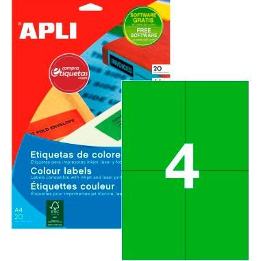 APLI ETIQUETAS ADHESIVAS 105X148MM INKJET/LÁSER C/RECTOS 4 X 20H VERDE