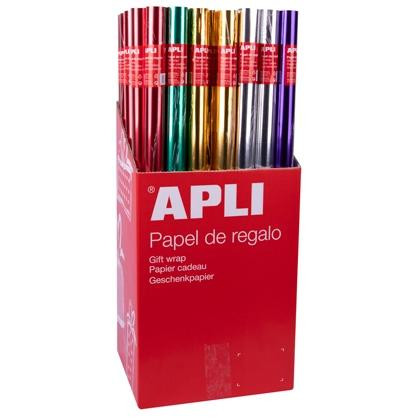 APLI EXPOSITOR PAPEL DE REGALO METALIZADO ROLLO 0,7X2M COLORES SURTIDOS -55U-