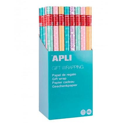 APLI PAPEL DE REGALO NORDIK FUN ROLLO 0,7X2M COLORES SURTIDOS -EXPOSITOR 55U-