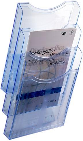 ARCHIVO 2000 EXPOSITOR MURAL ARCHIPLAY 3 COMPARTIMENTOS DIN A4 VERTICAL 105X235X445 MM AZUL TRANSPARENTE