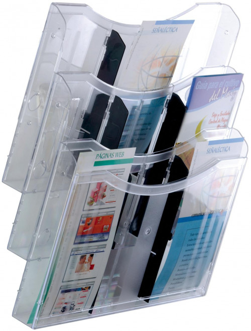 ARCHIVO 2000 EXPOSITOR MURAL ARCHIPLAY 3 COMPARTIMENTOS DIN A4 HORIZONTAL 100X3325X360 MM CRISTAL TRANSPARENTE