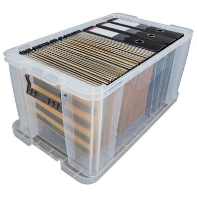ARCHIVO 2000 CAJA DE ALMACENAJE LOW-COST APILABLE, CON TAPA Y SISTEMA DE BLOQUEO PARA EVITAR QUE SE ABRA CAPACIDAD 54 LITROS 380X650X310  MM CRISTAL TRANSPARENTE