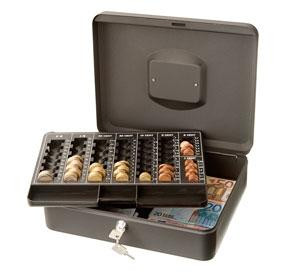 ARCHIVO 2000 CAJA METÁLICA PORTAEUROS PARA CAJÓN DE MESA DE OFICINA 245X300X90 MM NEGRO