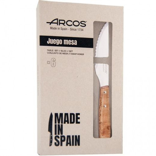 ARCOS CUCHILLO CHULETERO MANGO DE MADERA CHOPO JUEGO DE 6 PIEZAS