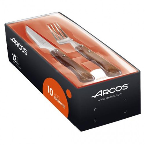 ARCOS CUCHILLO CHULETERO Y TENEDOR MANGO DE MADERA HAYA JUEGO DE 6+6 PIEZAS