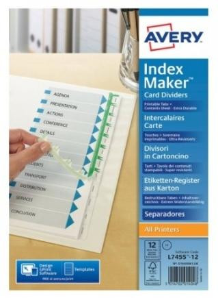 AVERY ÍNDICES SEPARADORES 12 PESTAÑAS PERSONALIZADAS INDEX MAKER 222X297MM BLANCO AVERY ÍNDICES SEPARADORES 12 PESTAÑAS PERSONALIZADAS INDEX MAKER 222X297MM BLANCO