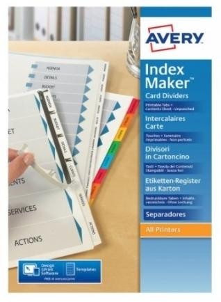 AVERY ÍNDICES SEPARADORES 6 PESTAÑAS PERSONALIZADAS INDEX MAKER SIN AGUJEROS 222X297MM BLANCO