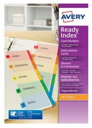 AVERY ÍNDICES SEPARADORES 6 PESTAÑAS PERSONALIZADAS READY INDEX 222X297MM ENUMERADOS 1-6 COLORES