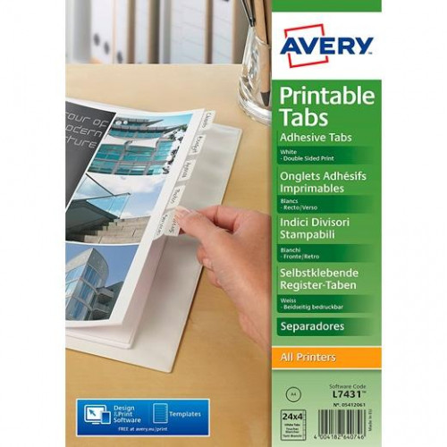 AVERY ÍNDICES SEPARADORES IMPRIMIBLES ADHESIVOS PESTAÑAS 32X12MM A4 BLANCO -PACK 96U-