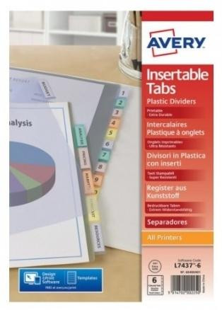 AVERY ÍNDICES SEPARADORES 6 PESTAÑAS PP A4 COLORES TRANSPARENTES