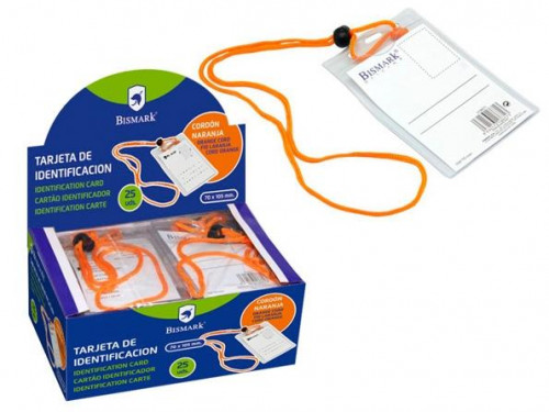 BISMARK TARJETA DE IDENTIFICACIÓN VERTICAL 70X105 MM C/CORDÓN NARANJA -25U-
