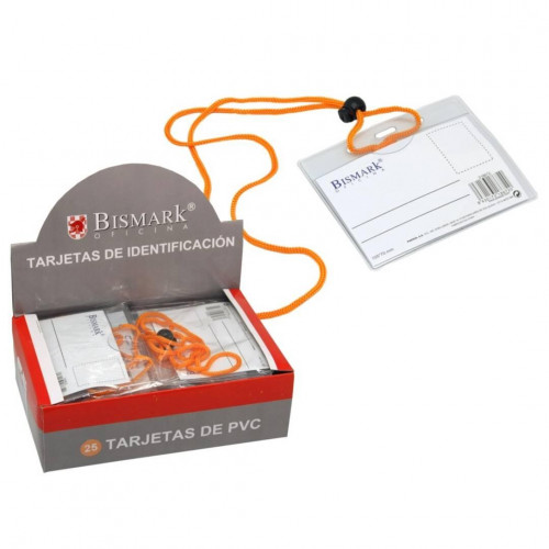 BISMARK TARJETAS DE IDENTIFICACIÓN PVC  HORIZONTAL 10,9X9 CM CORDÓN NARANJA -25U-