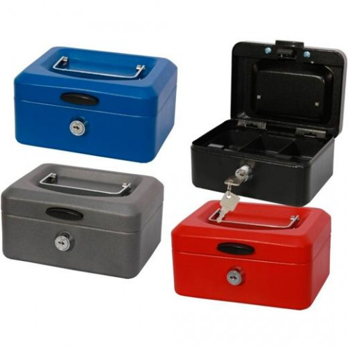 BISMARK CAJA DE CAUDALES DE METAL PEQUEÑA 15X8X11CM CON BANDEJA Y CIERRE COLORES SURTIDOS