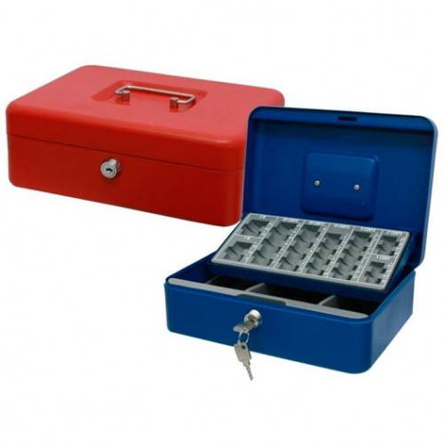 BISMARK CAJA DE CAUDALES DE METAL GRANDE 25X9X17CM CON BANDEJA PARA MONEDAS COLORES SURTIDOS
