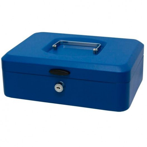 BISMARK CAJA DE CAUDALES DE METAL GRANDE 25X9X17CM CON BANDEJA Y CIERRE AZUL